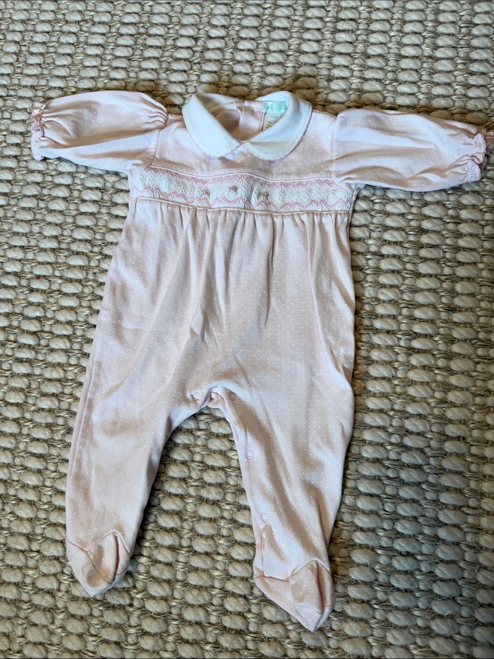 Baby Pink Smocked One-Piece with Peter Pan Collar
